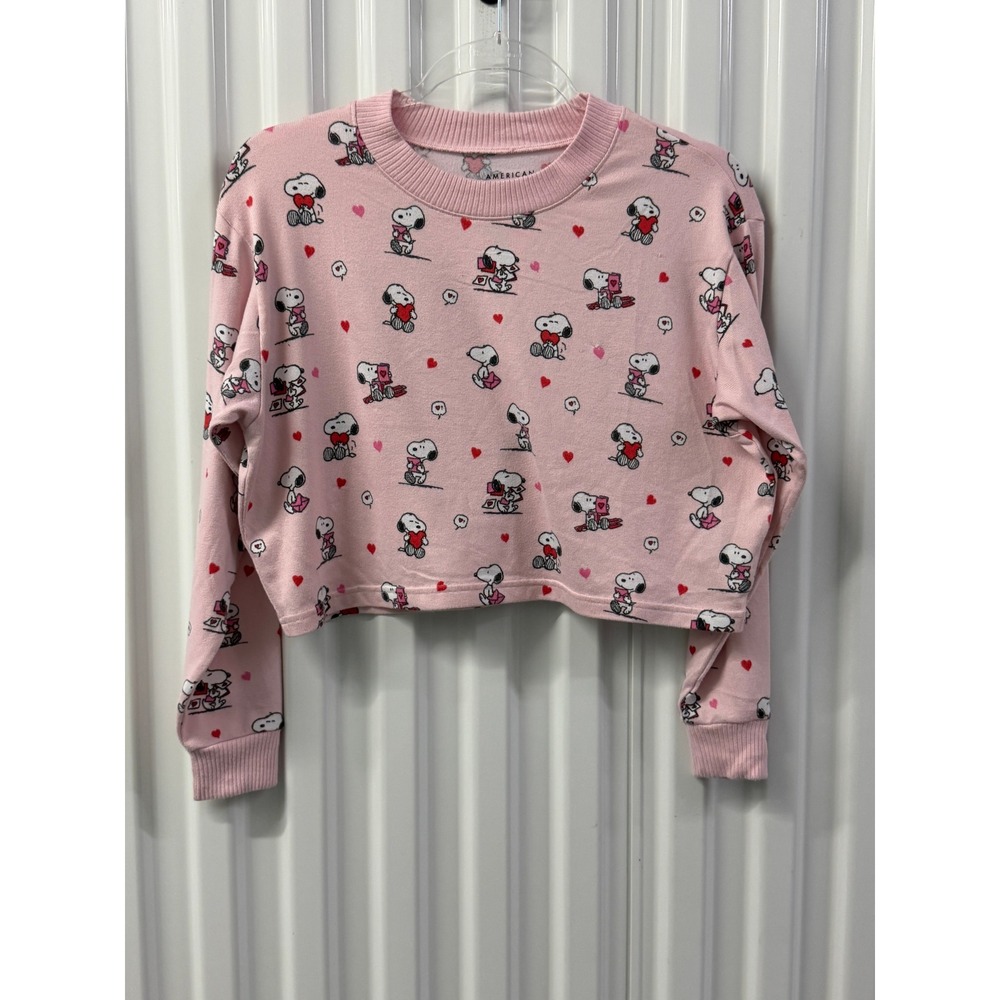 American Eagle Snoopy Lounge Top Womens XXS Pink Good Cropped Heart Peanuts